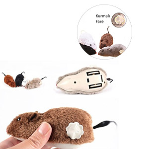 Kurmalı Kedi Eğitim Oyuncağı Tüylü Fare